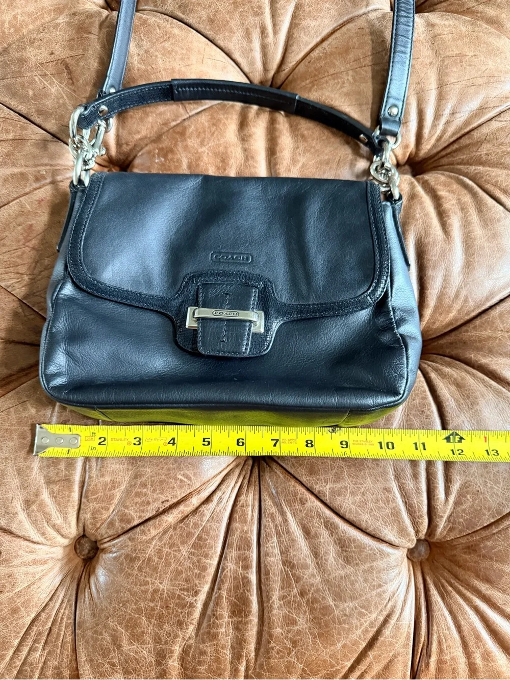 2000s Y2K Coach Taylor Convertible Crossbody Bag Black Leather‎ Silver Hardware